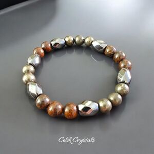 Pyrite, Bronzite and Hematite Bracelet 8mm Natural Stones Stretches